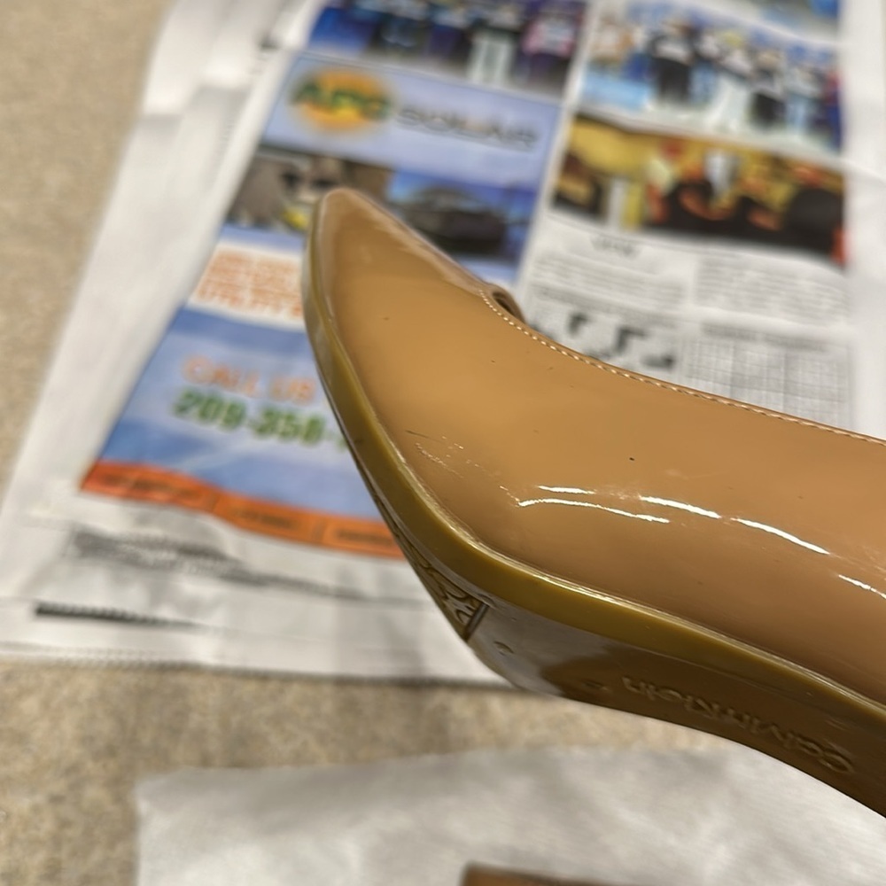 Calvin Klein Patent Pointed-Toe Kitten Heel Pumps in Nude - Picture 14 of 15